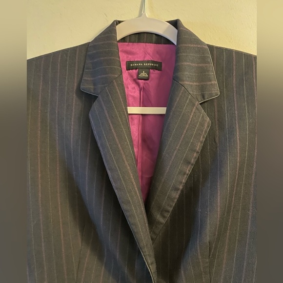 Banana Republic Charcoal Gray Pink White Pinstripe Wool Blazer Size 8 - Picture 6 of 14